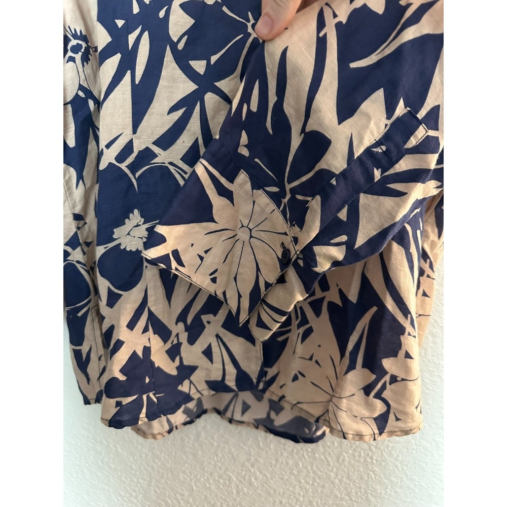 Harve Benard Woman L Floral Shirt Blouse 3/4 Sleeve Top Linen Cotton Tropical - Picture 5 of 6